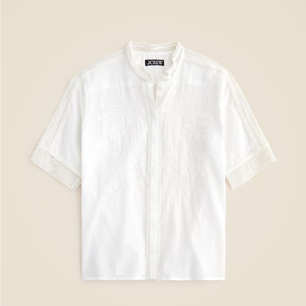 J.CREW EMBROIDERED LACE-TRIM BUTTON UP SHIRT COTTON VOILE WHITE - 2